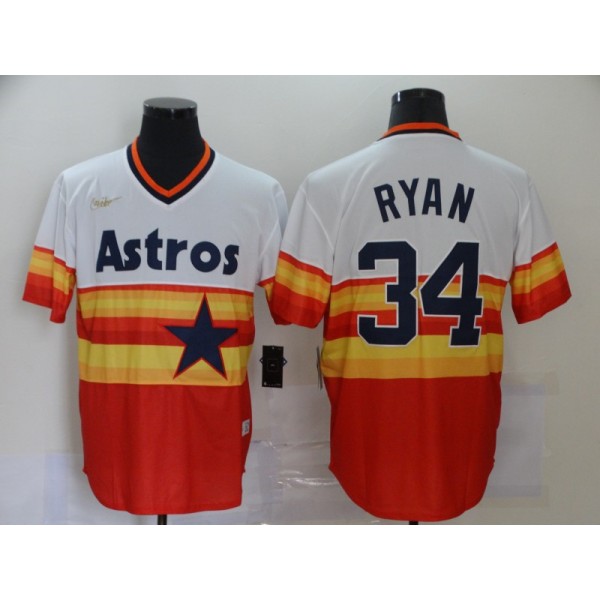 Astros #34 Nolan Ryan White Orange Stitched Jersey