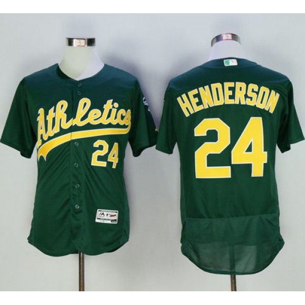 Athletics #24 Rickey Henderson Green Flexbase Authentic Collection Cooperstown Stitched Jersey