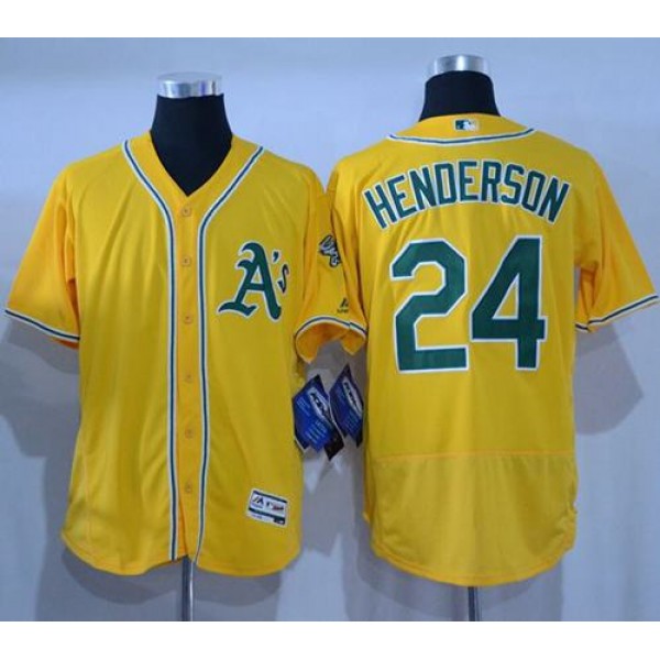 Athletics #24 Rickey Henderson Gold Flexbase Authentic Collection Stitched Jersey