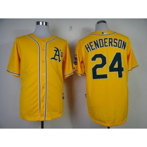 Athletics #24 Rickey Henderson Yellow Cool Base Stitched Jersey