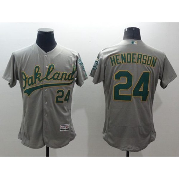 Athletics #24 Rickey Henderson Grey Flexbase Authentic Collection Stitched Jersey