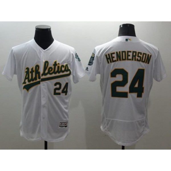 Athletics #24 Rickey Henderson White Flexbase Authentic Collection Stitched Jersey