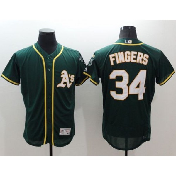 Athletics #34 Rollie Fingers Green Flexbase Authentic Collection Stitched Jersey