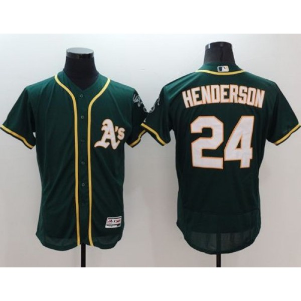 Athletics #24 Rickey Henderson Green Flexbase Authentic Collection Stitched Jersey