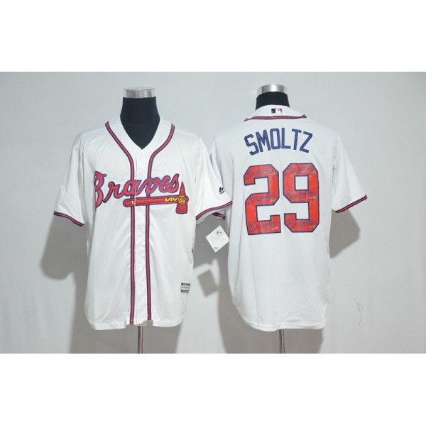 Atlanta Braves #29 John Smoltz White Team Logo Print Cool Base Stitched Jersey