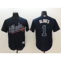 Atlanta Braves #1 Ozhaino Albies Navy Flexbase Stitched Jersey