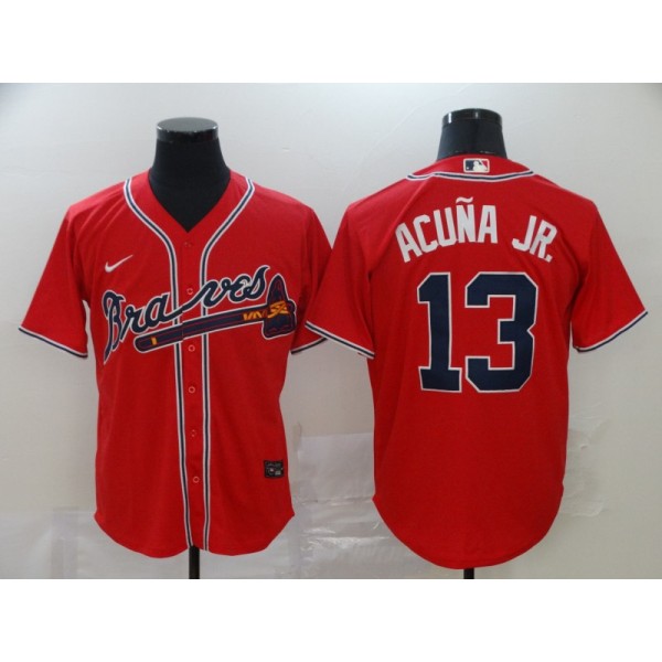 Atlanta Braves #13 Ronald Acuña Jr Red Cool Base Stitched Jersey