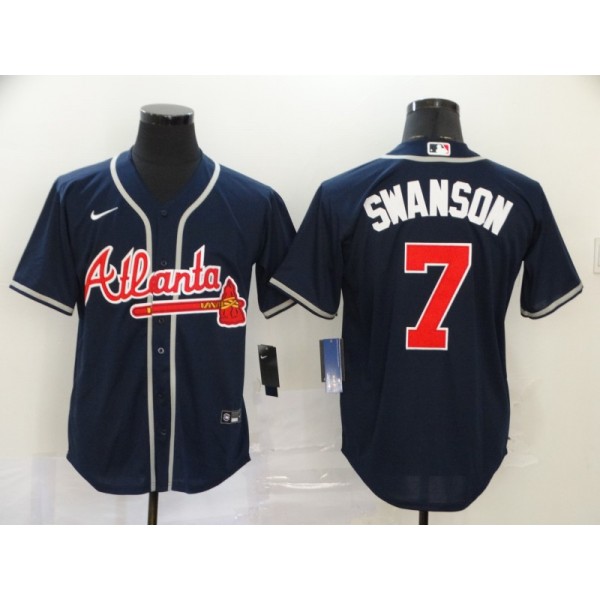 Atlanta Braves #7 Dansby Swanson Navy Cool Base Stitched Jersey