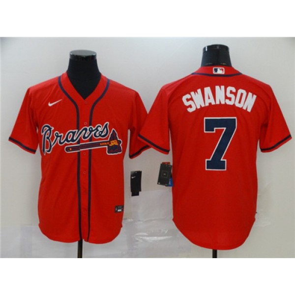Atlanta Braves #7 Dansby Swanson Red Cool Base Stitched Jersey