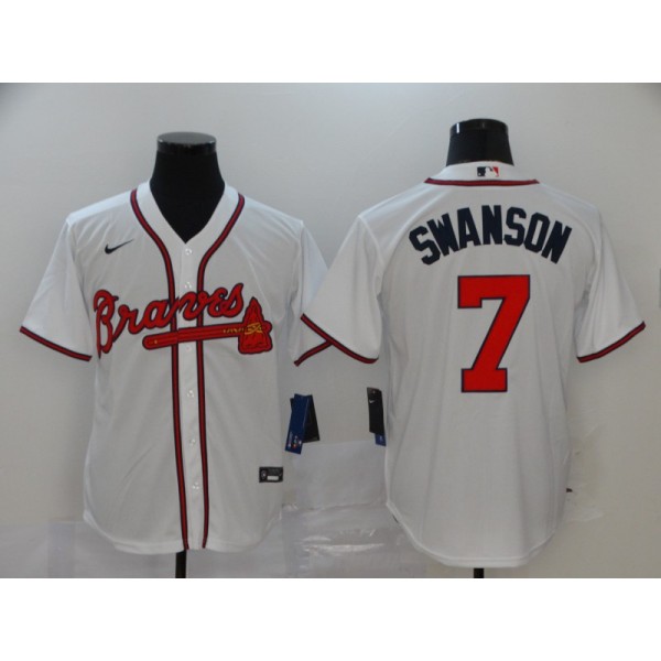 Atlanta Braves #7 Dansby Swanson White Cool Base Stitched Jersey