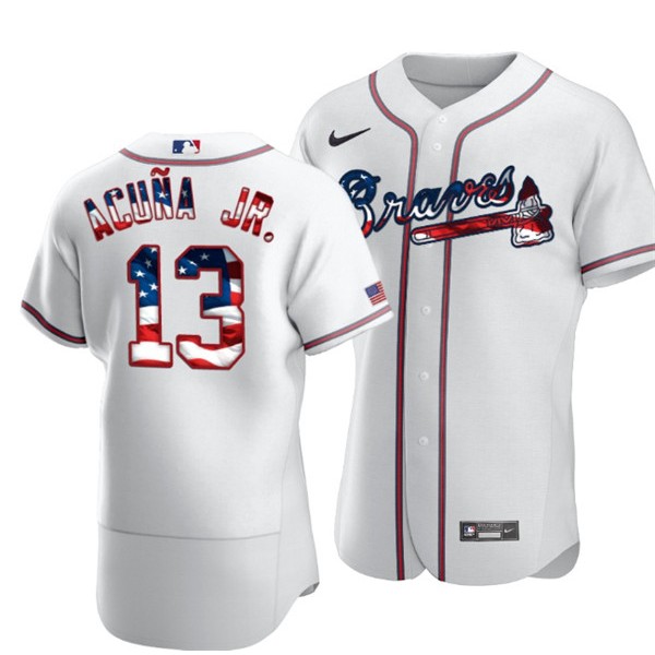 Atlanta Braves White #13 Ronald Acuña Jr 2020 2020 Stars Stripes Flex Base Stitched Jersey