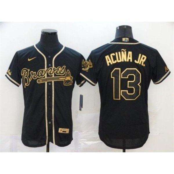 Atlanta Braves White #13 Ronald Acuña Jr 2020 Black Golden Flex Base Stitched Jersey