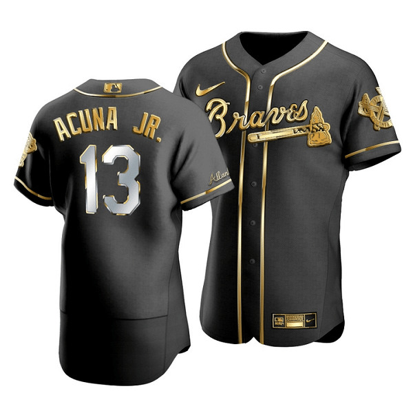 Atlanta Braves #13 Ronald Acuña Jr Black Golden Flex Base Stitched Jersey