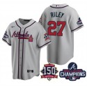 Atlanta Braves #27 Austin Riley 2021 Grey World Series Champions With 150th Anniversary Patch Cool Base Stitched Jersey