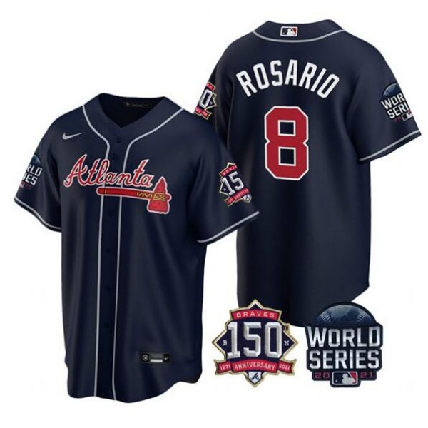 Atlanta Braves #8 Eddie Rosario 2021 Navy World Series With 150th Anniversary Patch Cool Base Stitched Jersey