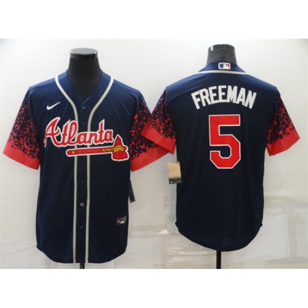 Atlanta Braves #5 Freddie Freeman Navy Stitched Jersey