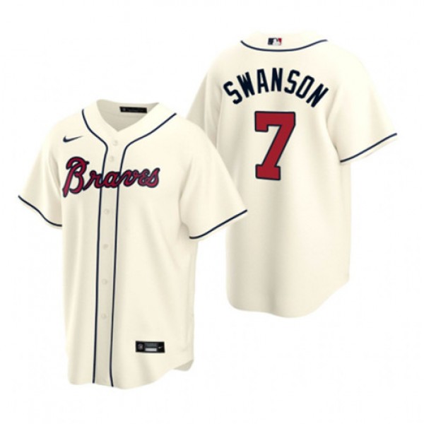 Atlanta Braves #7 Dansby Swanson Cream Cool Base Stitched Jersey