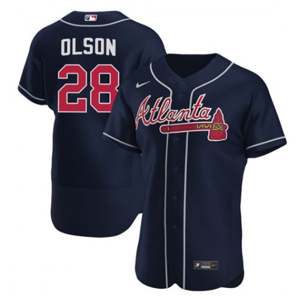 Atlanta Braves #28 Matt Olson Navy Flex Base Stitched Baseball Jersey