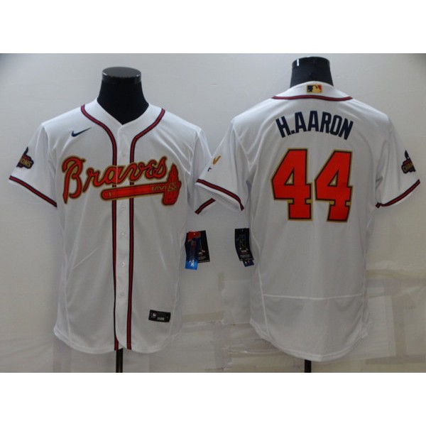 Atlanta Braves #44 Hank Aaron 2022 White Gold World Series Champions Program Flex Base Stitched Baseball Jersey