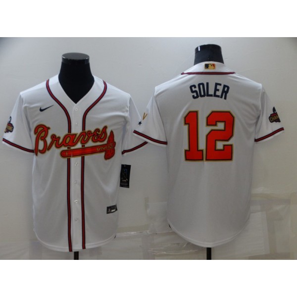 Atlanta Braves #12 Jorge Soler 2022 White Gold World Series Champions Program Cool Base Stitched Baseball Jersey