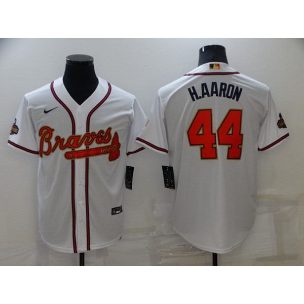 Atlanta Braves #44 Hank Aaron 2022 White Gold World Series Champions Program Cool Base Stitched Baseball Jersey