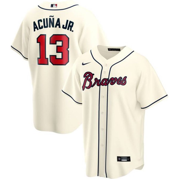 Atlanta Braves #13 Ronald Acuña Jr Cream Cool Base Stitched Jersey
