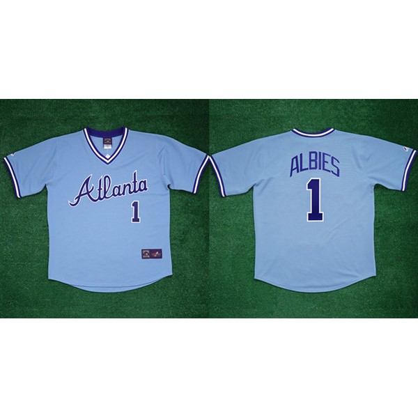 Atlanta Braves #1 Ozzie Albies 1982 Light Blue Cool Base Stitched Baseball Jersey