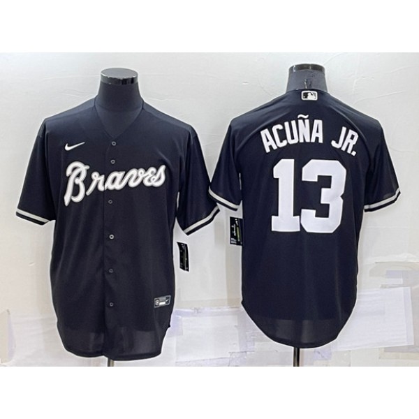 Atlanta Braves #13 Ronald Acuña Jr. Black Cool Base Stitched Baseball Jersey