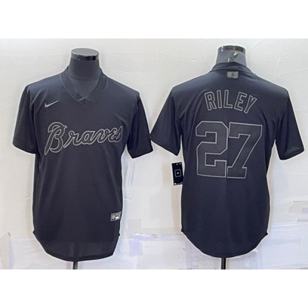 Atlanta Braves #27 Austin Riley Black Pitch Black Fashion Replica Stitched Jersey