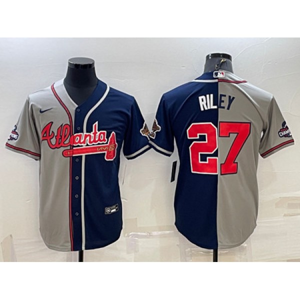Atlanta Braves #27 Austin Riley Gray Navy Two Tone Split Cool Base Stitched Baseball Jersey