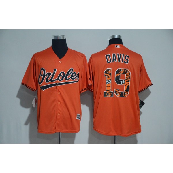 Baltimore Orioles #19 Chris Davis Orange Team Logo Print Cool Base Stitched Jersey