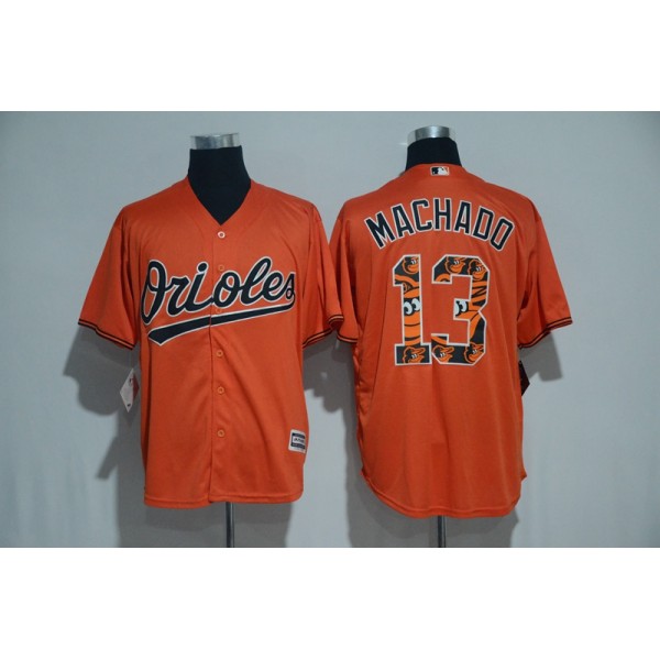Baltimore Orioles #13 Manny Machado Orange Team Logo Print Cool Base Stitched Jersey