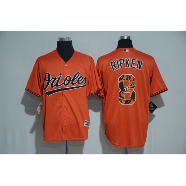 Baltimore Orioles #8 Cal Ripken Orange Team Logo Print Cool Base Stitched Jersey