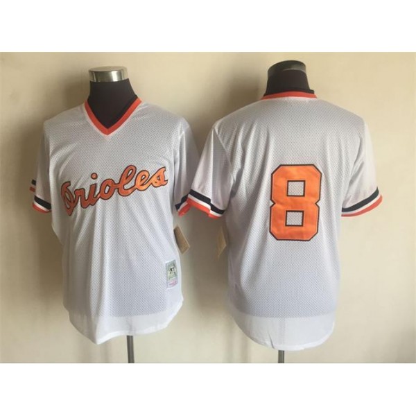 Baltimore Orioles #8 Cal Ripken Mitchell And Ness White Throwback Stitched Jersey