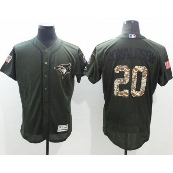Blue Jays #20 Josh Donaldson Green Flexbase Authentic Collection Salute To Service Stitched Jersey