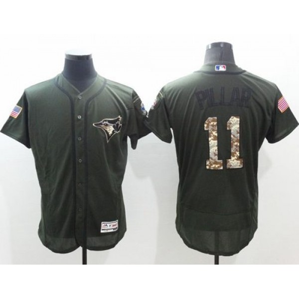 Blue Jays #11 Kevin Pillar Green Flexbase Authentic Collection Salute To Service Stitched Jersey