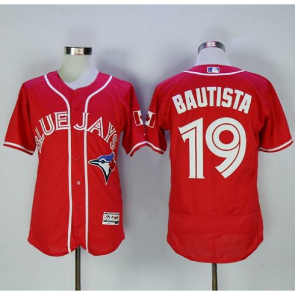Blue Jays #19 Jose Bautista Red Flexbase Authentic Collection Canada Day Stitched Jersey