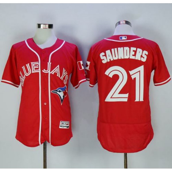 Blue Jays #21 Michael Saunders Red Flexbase Authentic Collection Canada Day Stitched Jersey