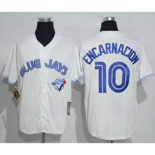 Blue Jays #10 Edwin Encarnacion White Cooperstown Throwback Stitched Jersey