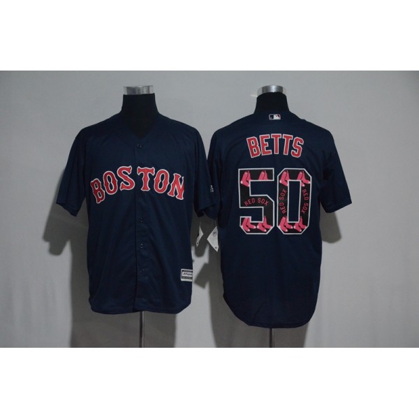 Boston Red Sox #50 Mookie Betts Navy Team Logo Print Cool Base Stitched Jersey