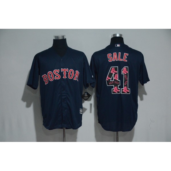 Boston Red Sox #41 Chris Sale Navy Team Logo Print Cool Base Stitched Jersey