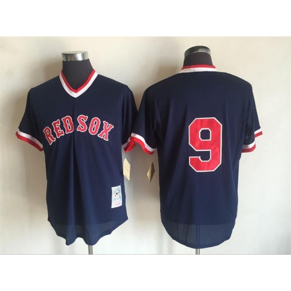 Boston Red Sox #9 Ted Williams Mitchell And Ness Dark Blue 1990 Throwback Stitched Jersey