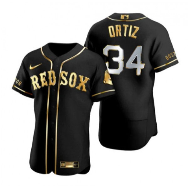 Boston Red Sox #34 David Ortiz Black Gold Flex Base Stitched Baseball Jersey