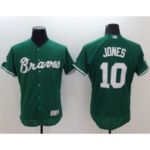 Braves #10 Chipper Jones Green Celtic Flexbase Authentic Collection Stitched Jersey