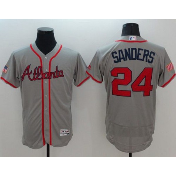Braves #24 Deion Sanders Grey Fashion Stars Stripes Flexbase Authentic Stitched Jersey