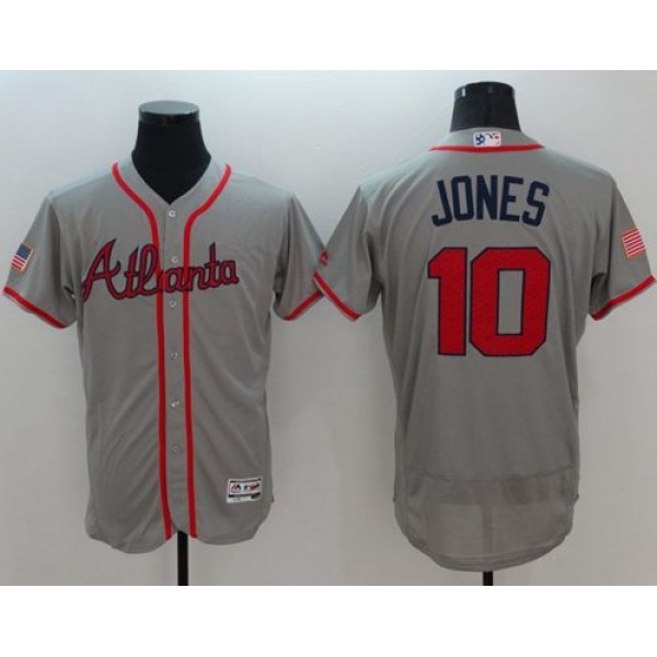 Braves #10 Chipper Jones Grey Fashion Stars Stripes Flexbase Authentic Stitched Jersey