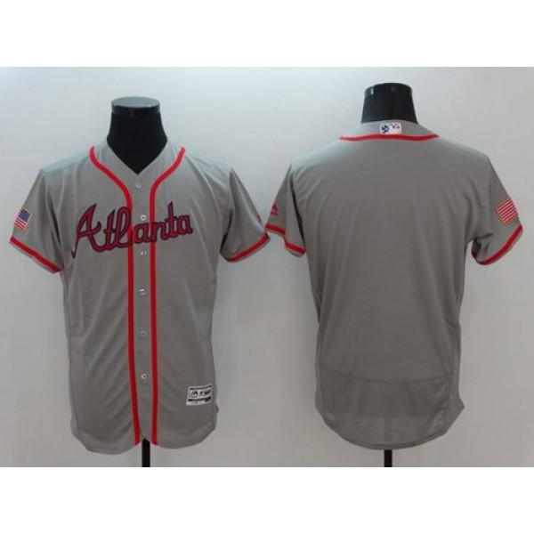 Braves Blank Grey Fashion Stars Stripes Flexbase Authentic Stitched Jersey