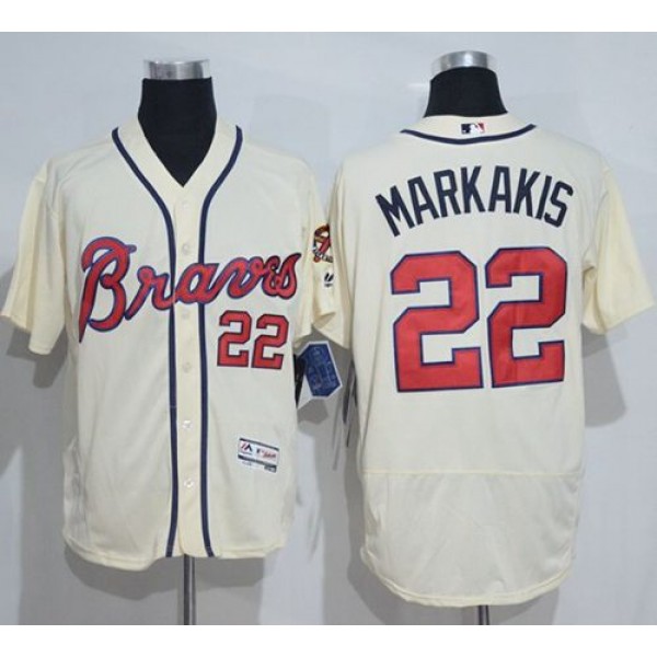 Braves #22 Nick Markakis Cream Flexbase Authentic Collection Stitched Jersey