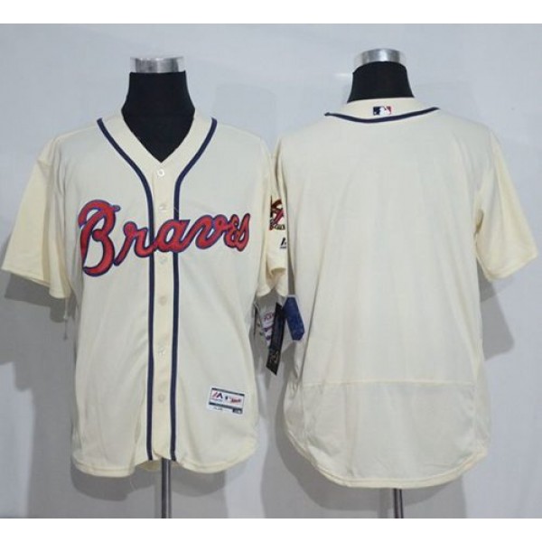 Braves Blank Cream Flexbase Authentic Collection Stitched Jersey