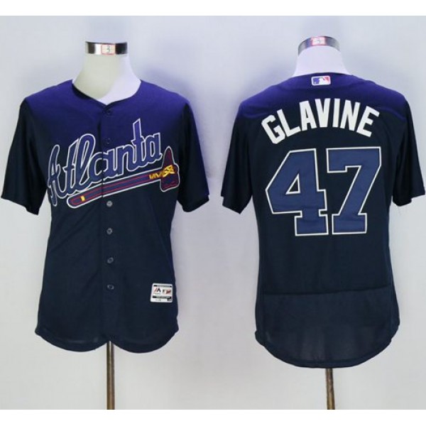 Braves #47 Tom Glavine Navy Blue Flexbase Authentic Collection Stitched Jersey